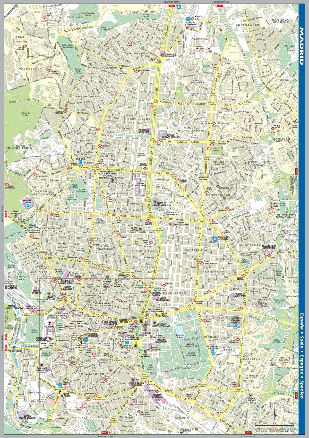 نقشه خیابان های مرکز شهر مادرید